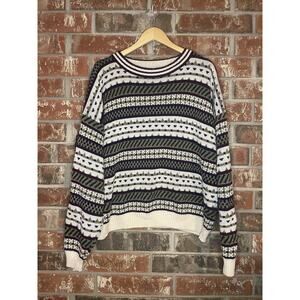 VTG Knit Chunky Sweater XL Striped Eclectic Grandpa Grunge Kurt Cobain Earthtone